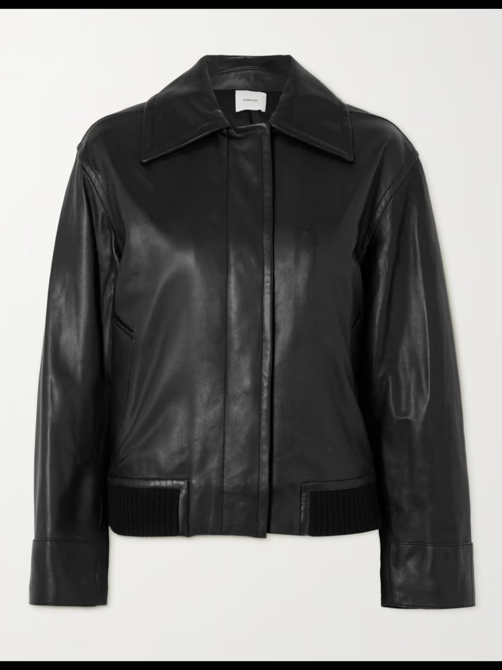 Vince Black Lambskin Leather Bomber Jacket - Picture 2 of 4